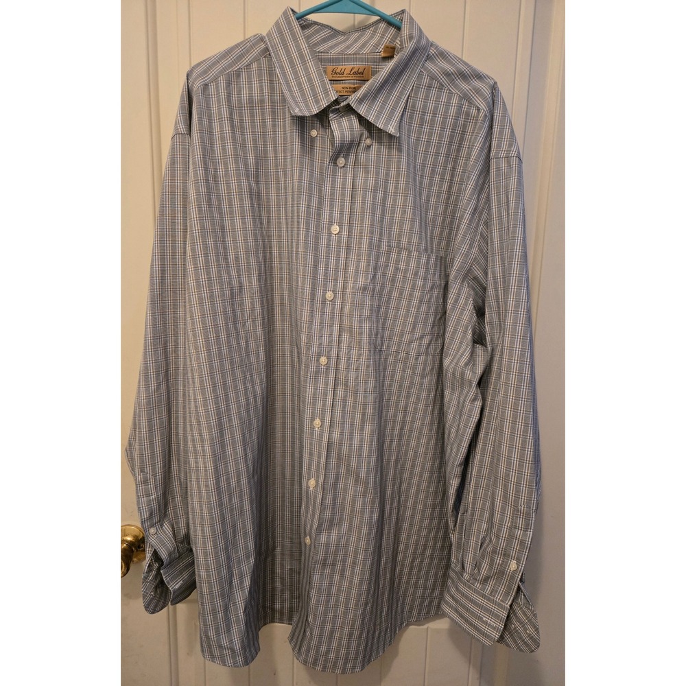 Roundtree & Yorke Gold Label 3XT Dress Shirt Blue Stripe Non-Iron Performance